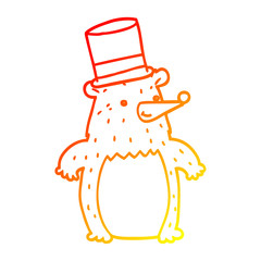 warm gradient line drawing cartoon bear in top hat