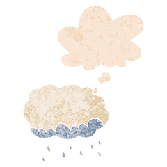 cartoon rain cloud and thought bubble in retro textured style