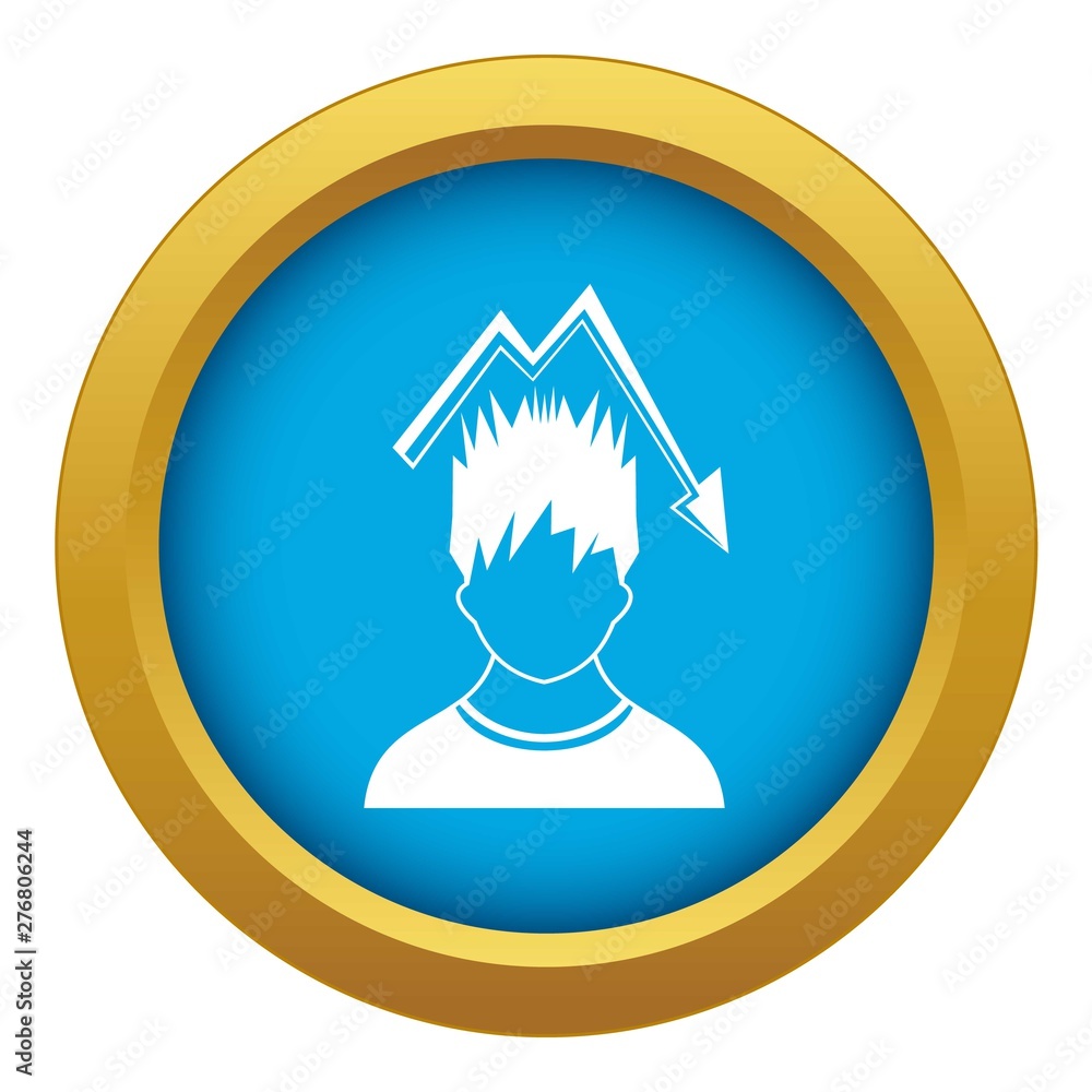 Poster man with falling red graph over head icon blue vector isolated on white background for any design