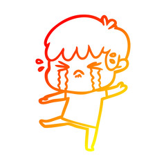 warm gradient line drawing cartoon boy crying