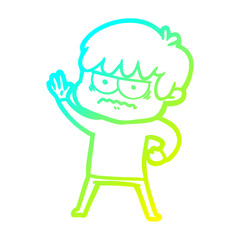 cold gradient line drawing annoyed cartoon boy