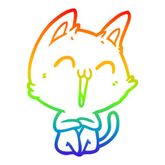 rainbow gradient line drawing happy cartoon cat
