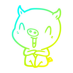cold gradient line drawing happy cartoon sitting pig