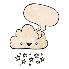 cartoon storm cloud and speech bubble in retro texture style