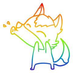 rainbow gradient line drawing howling wolf cartoon