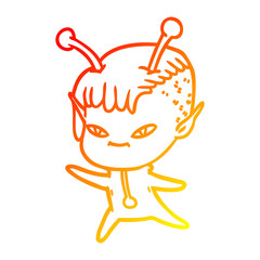warm gradient line drawing cute cartoon alien girl