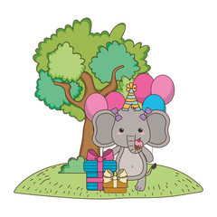 Obraz na płótnie Canvas Elephant cartoon with happy birthday icon design