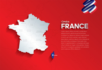 Vector isolated illustration of simplified administrative map and flag  of France. Borders of the provinces (regions). Grey silhouettes.