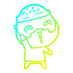 cold gradient line drawing cartoon happy bearded man