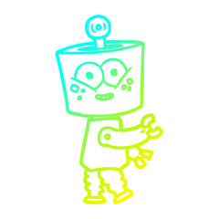 cold gradient line drawing happy cartoon robot