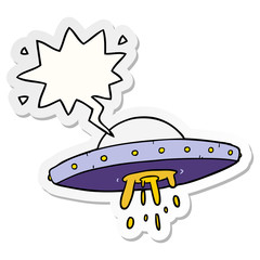 cartoon flying UFO and speech bubble sticker