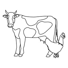 farm, animals and farmer cartoon in black and white