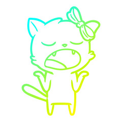 cold gradient line drawing cartoon yawning cat shrugging shoulders