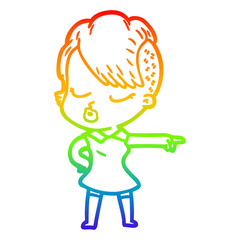 rainbow gradient line drawing cartoon pretty hipster girl