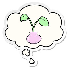 cartoon house plant and thought bubble as a printed sticker