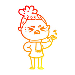 warm gradient line drawing cartoon angry woman