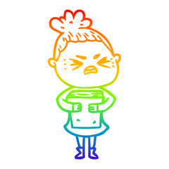 rainbow gradient line drawing cartoon angry woman
