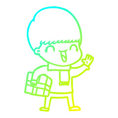cold gradient line drawing happy cartoon boy