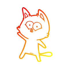 warm gradient line drawing cartoon cat waving