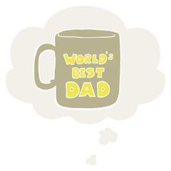 worlds best dad mug and thought bubble in retro style