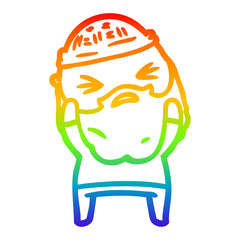 rainbow gradient line drawing cartoon man with beard