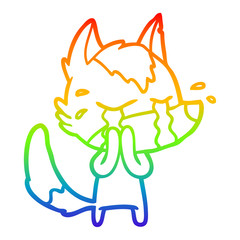 rainbow gradient line drawing cartoon crying wolf