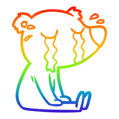 rainbow gradient line drawing cartoon crying sitting polar bear