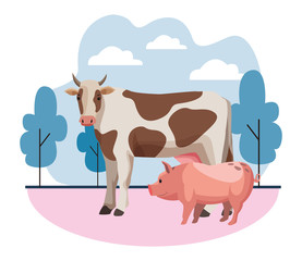 farm, animals and farmer cartoon