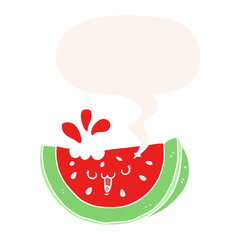 cartoon watermelon and speech bubble in retro style