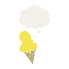 cartoon ice cream and thought bubble in retro style