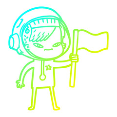 cold gradient line drawing cartoon astronaut woman