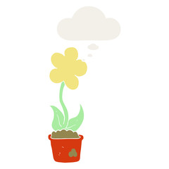 cute cartoon flower and thought bubble in retro style