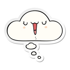 cute happy cartoon face and thought bubble as a printed sticker