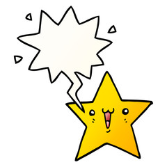 happy cartoon star and speech bubble in smooth gradient style