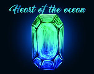 Heart of the ocean - titanic inspired photo. Magic emerald, moonstone, diamond precious stone vector 