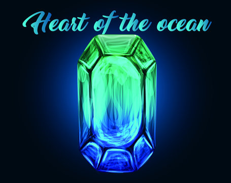 Heart Of The Ocean - Titanic Inspired Photo. Magic Emerald, Moonstone, Diamond Precious Stone Vector 