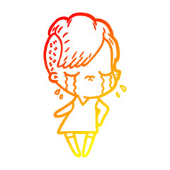 warm gradient line drawing cartoon crying girl