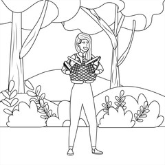 Woman cartoon having picnic design