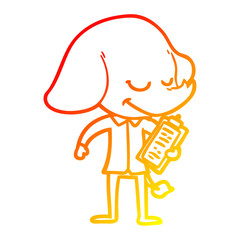 warm gradient line drawing cartoon smiling elephant with clipboard