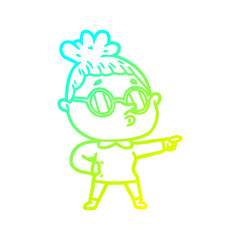 cold gradient line drawing cartoon woman wearing glasses