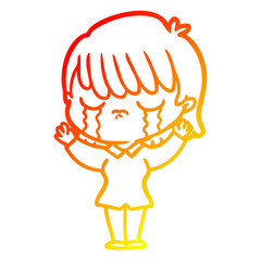 warm gradient line drawing cartoon woman crying