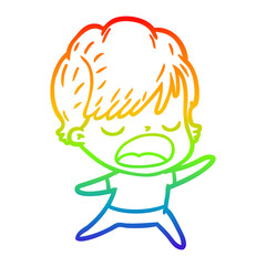 rainbow gradient line drawing cartoon woman talking