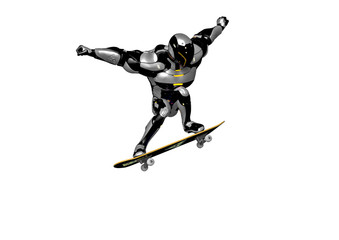 sci fi astronaut cartoon on the skate board in a white background