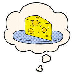 cartoon cheese and thought bubble in comic book style