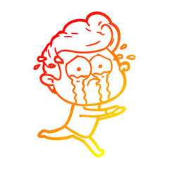 warm gradient line drawing cartoon crying man running