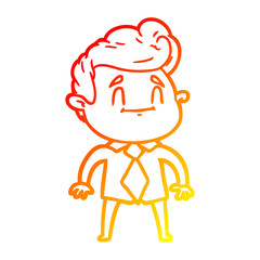 warm gradient line drawing happy cartoon man in office clothes