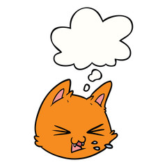 spitting cartoon cat face and thought bubble
