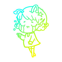 cold gradient line drawing cartoon crying alien girl
