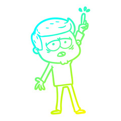 cold gradient line drawing cartoon tired man pointing