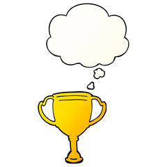 cartoon sports trophy and thought bubble in smooth gradient style